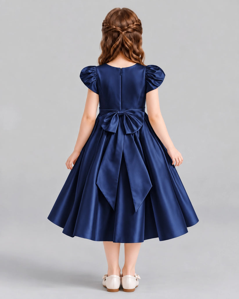 Navy Blue Ball Gown Girls Formal Dresses Back