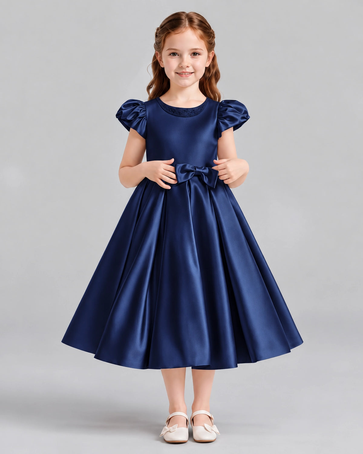Navy Blue Ball Gown Girls Formal Dresses Front