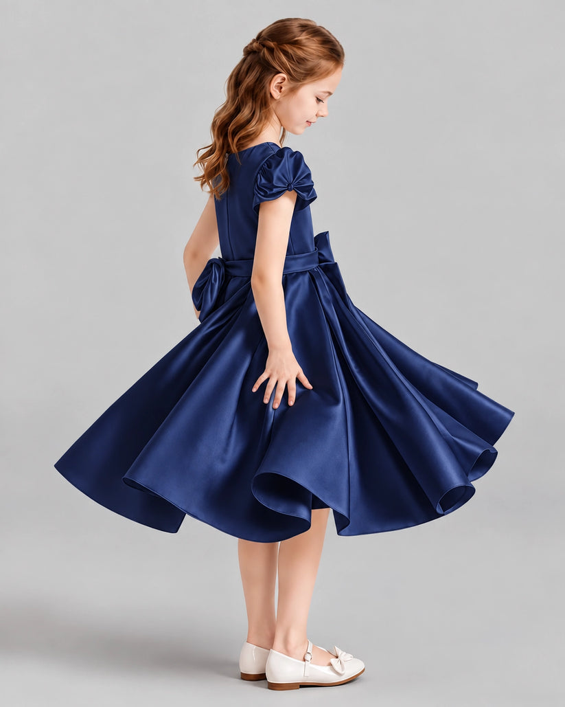 Navy Blue Ball Gown Girls Formal Dresses Side