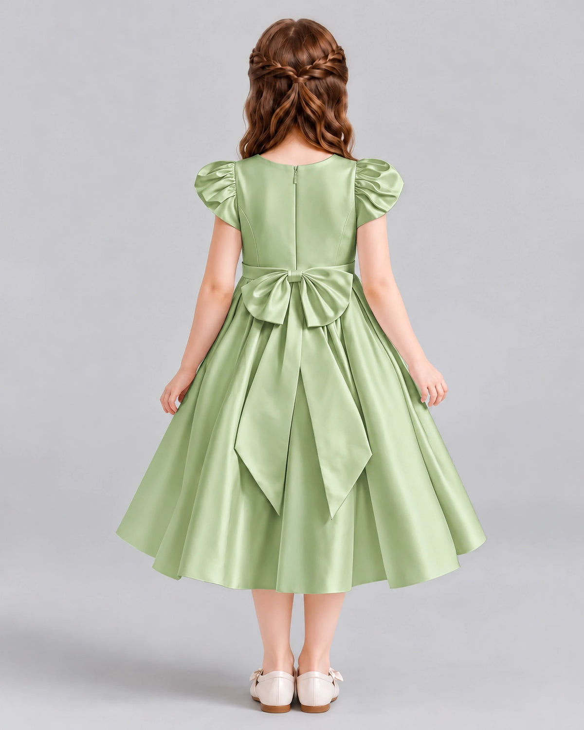 Sage Green Ball Gown Girls Formal Dresses Back