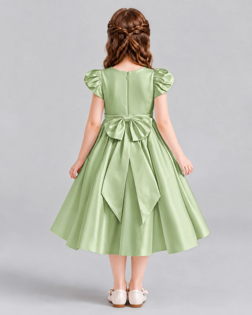 Sage Green Ball Gown Girls Formal Dresses Back