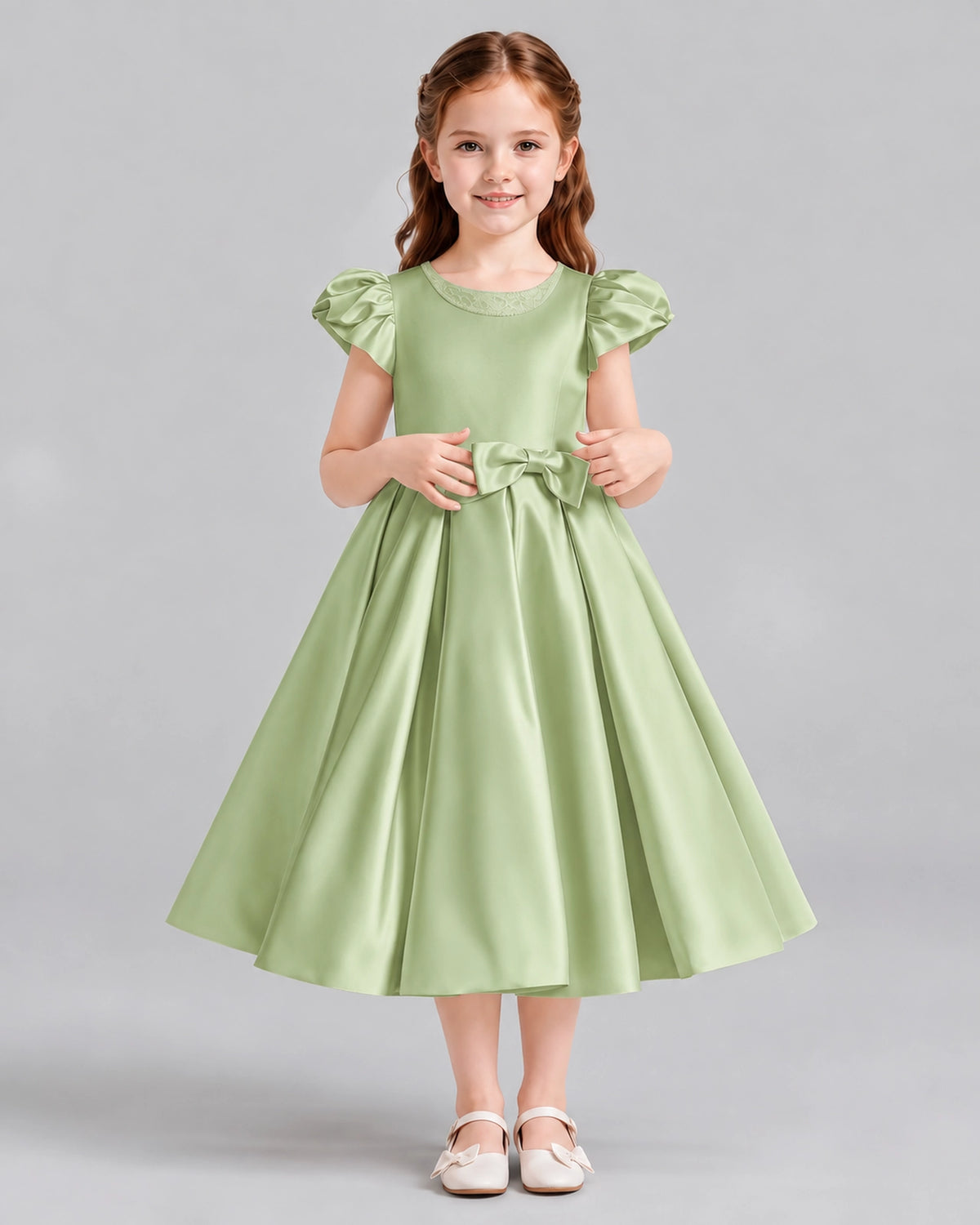 Sage Green Ball Gown Girls Formal Dresses Front