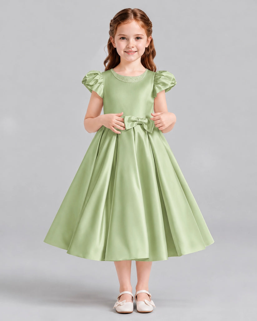 Sage Green Ball Gown Girls Formal Dresses Front