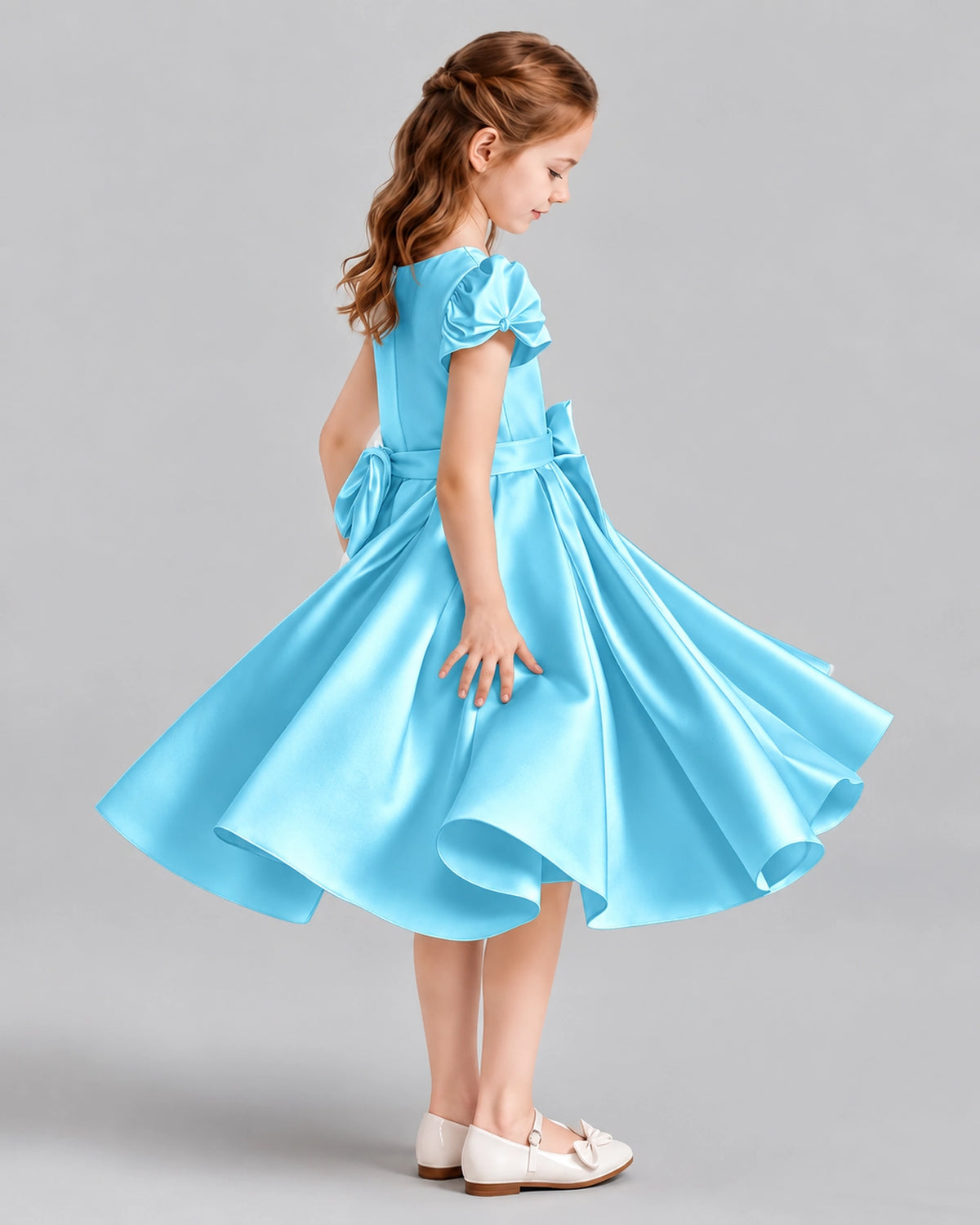 Sky Blue Ball Gown Girls Formal Dresses Side