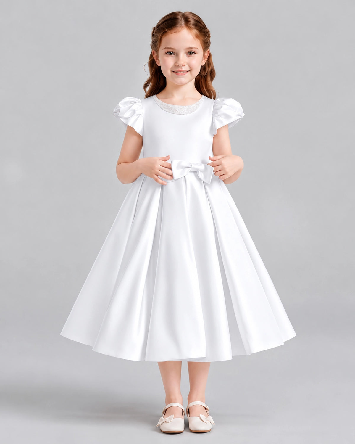 White Ball Gown Girls Formal Dresses Front