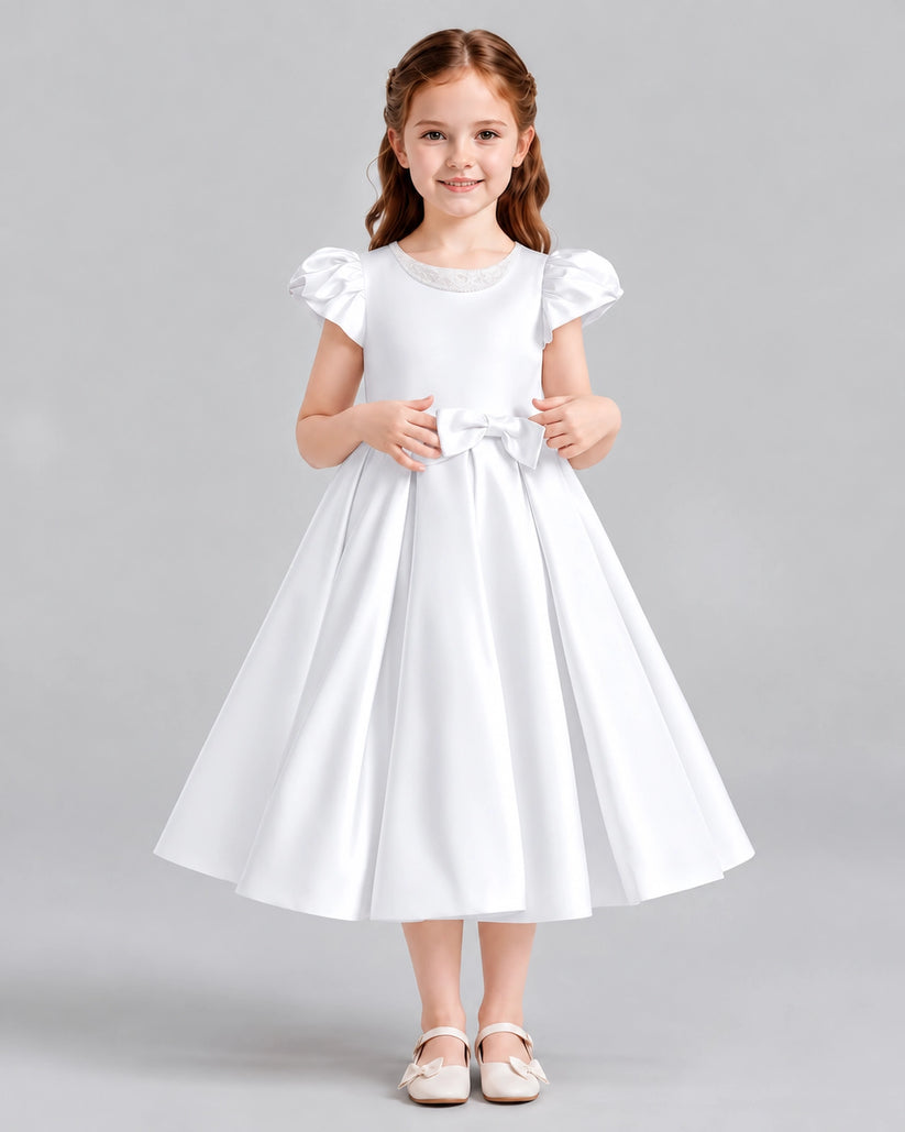 White Ball Gown Girls Formal Dresses Front