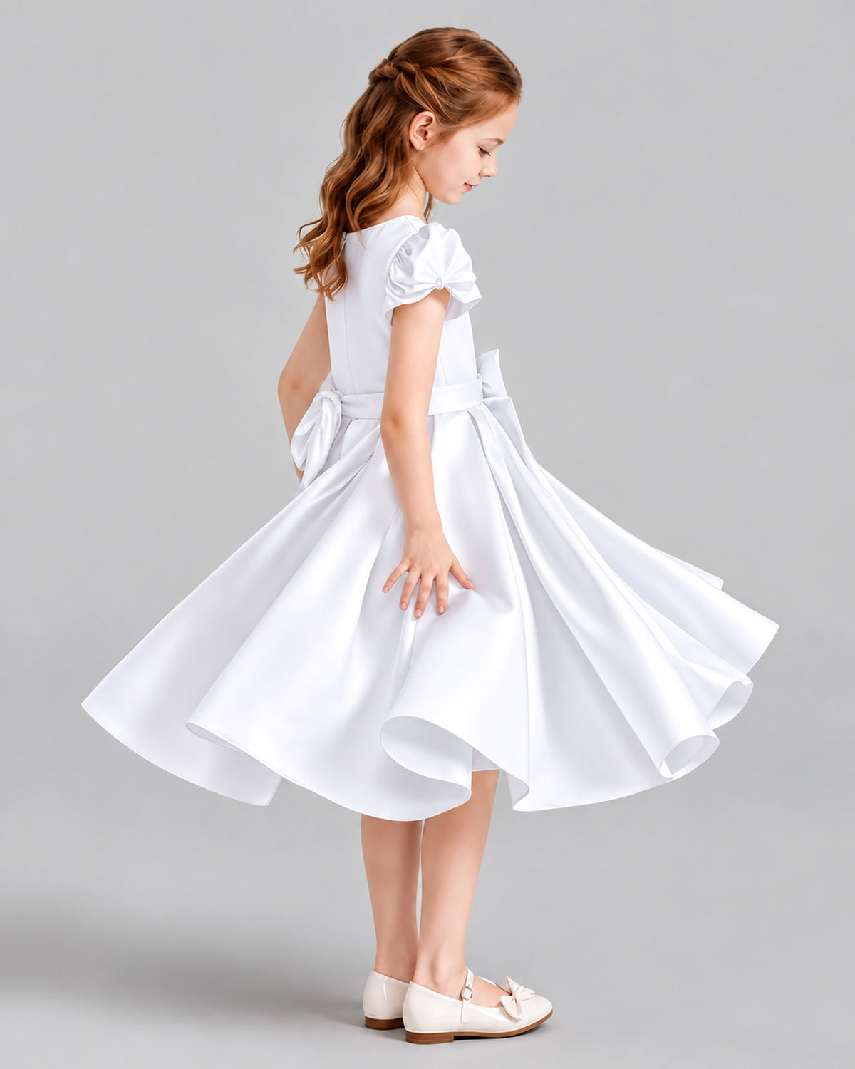 White Ball Gown Girls Formal Dresses Side