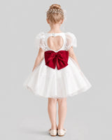 Burgundy Satin Open Back Flower Girl Dresses Back View