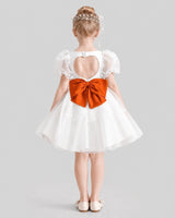 Burnt Orange and White Satin A-Line Flower Girl Dresses Back View