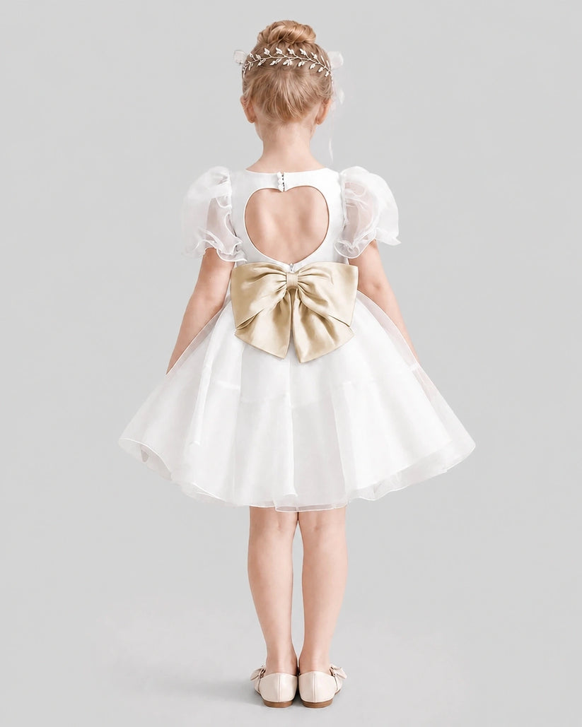 Champagne Satin A-Line Flower Girl Dress Back View