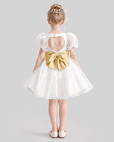 Gold satin organza keyhole back flower girl dress Back View