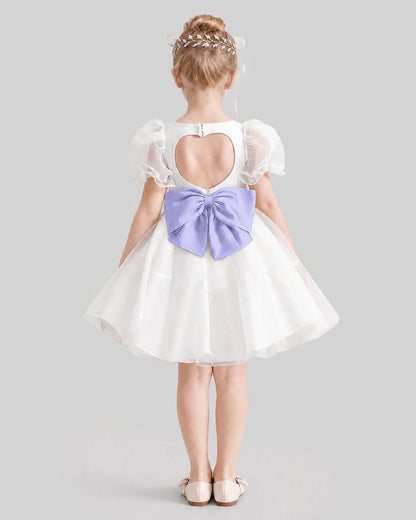 Dideyttawl Heart Cutout Organza Flower Girl Dress with Puff Sleeves