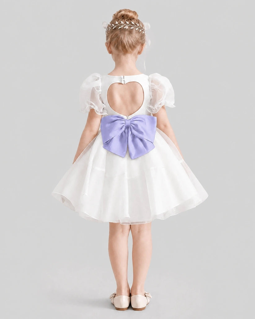 Lavender Satin Open-Back Flower Girl Dress Back View