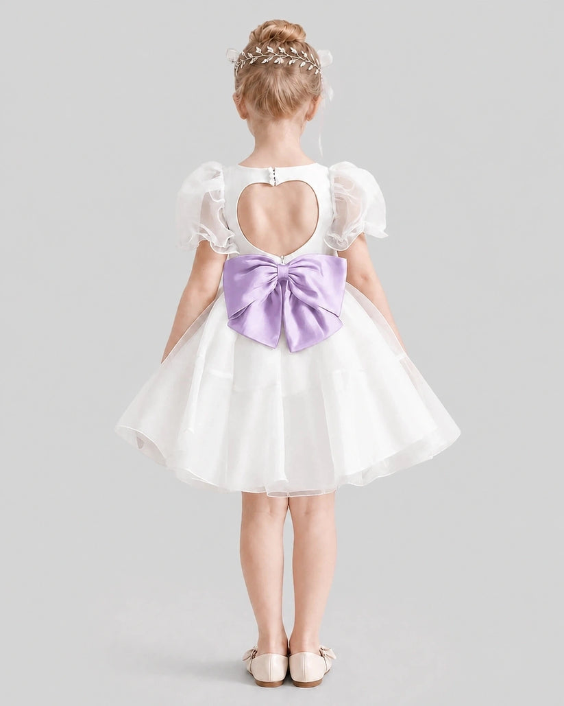 Lilac Satin Open Back Flower Girl Dresses Back View