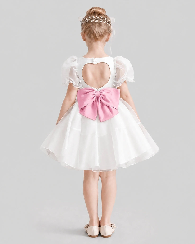 Pink Satin A-line Flower Girl Dresses Back View