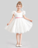 Pink Satin A-line Flower Girl Dresses Front View