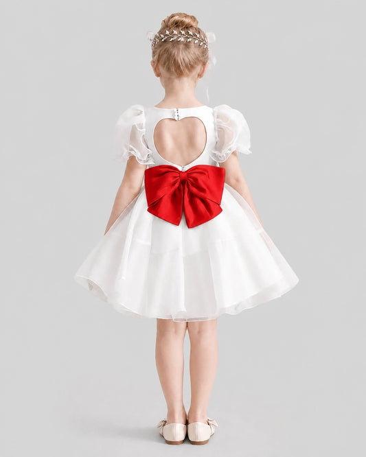 Red organza A-line flower girl dress Back View