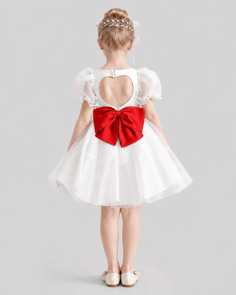 Red organza A-line flower girl dress Back View