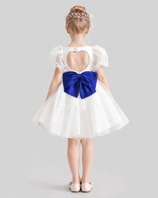 Royal Blue Satin A-Line Flower Girl Dresses Back View