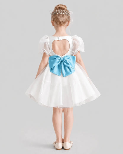 Dideyttawl Heart Cutout Organza Flower Girl Dress with Puff Sleeves
