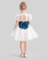 Teal Satin Organza A-Line Flower Girl Dresses Back View