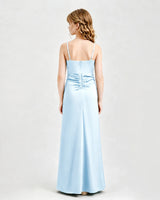 Baby Blue Satin A-line Junior Bridesmaid Dress Back View