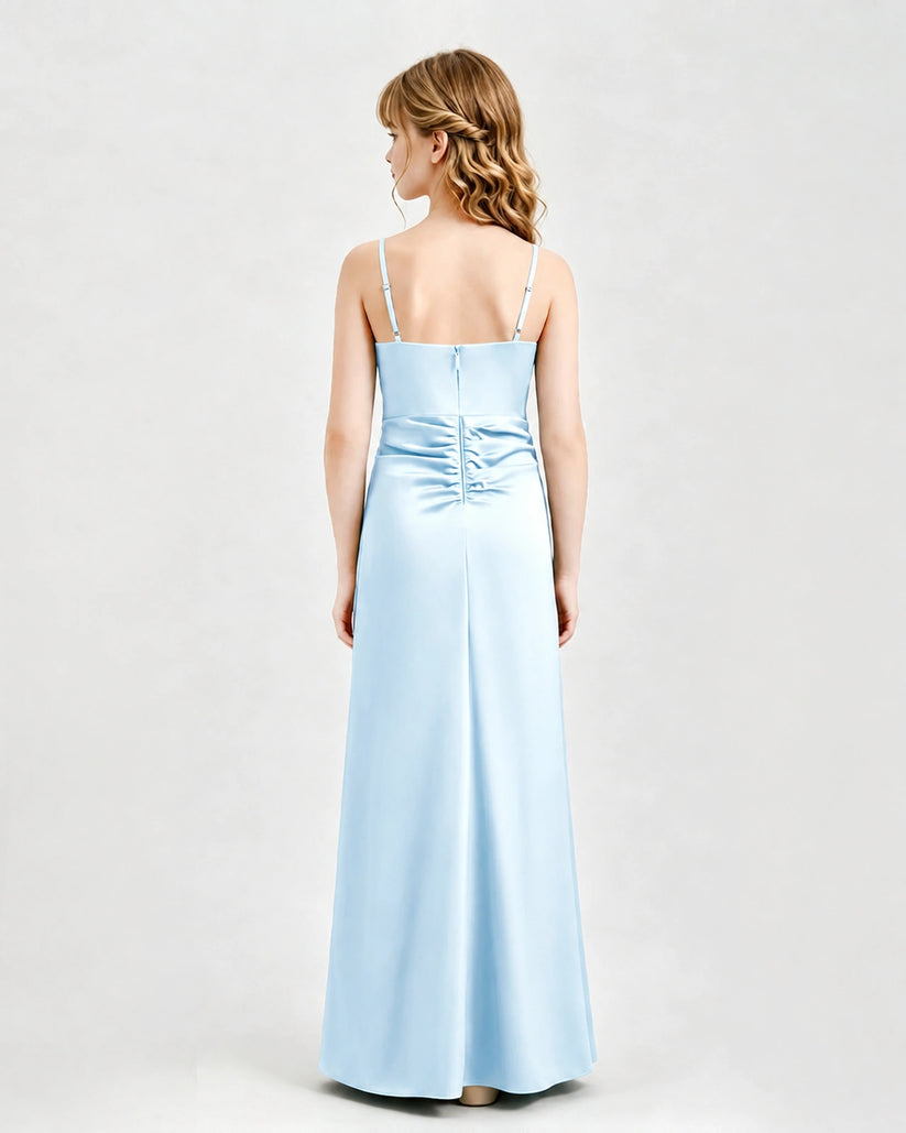 Baby Blue Satin A-line Junior Bridesmaid Dress Back View
