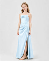 Baby Blue Satin A-line Junior Bridesmaid Dress Front View