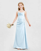 Baby Blue Satin A-line Junior Bridesmaid Dress Front View