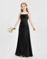 Black Satin A-line Junior Bridesmaid Dress Front View