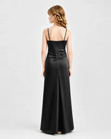 Black Satin A-line Junior Bridesmaid Dress Back View