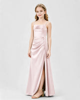 Blush Pink Satin A-line Junior Bridesmaid Dress Front View
