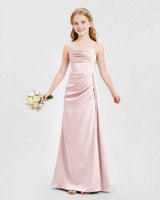 Blush Pink Satin A-line Junior Bridesmaid Dress Front View