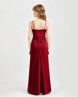 Burgundy Satin A-line Junior Bridesmaid Dress Back View