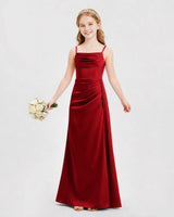 Burgundy Satin A-line Junior Bridesmaid Dress Front View