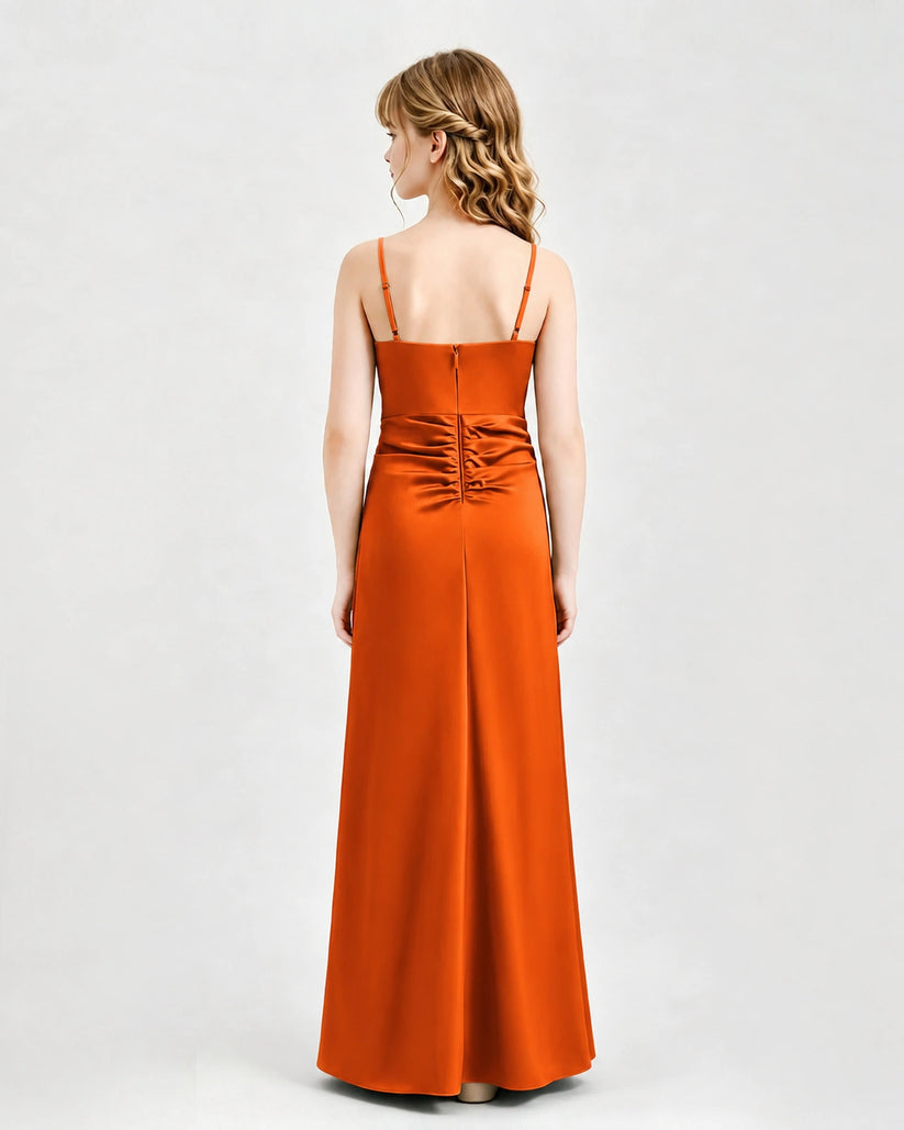 Burnt Orange Satin A-line Junior Bridesmaid Dress Back View