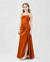 Burnt Orange Satin A-line Junior Bridesmaid Dress Front View