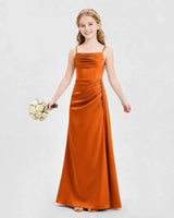 Burnt Orange Satin A-line Junior Bridesmaid Dress Front View