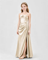 Champagne Satin A-line Junior Bridesmaid Dress Front View