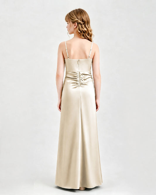 Champagne Satin A-line Junior Bridesmaid Dress Back View
