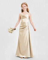 Champagne Satin A-line Junior Bridesmaid Dress Front View
