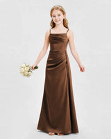 Chocolate Satin A-line Junior Bridesmaid Dress Front View