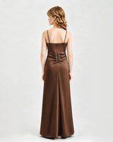 Chocolate Satin A-line Junior Bridesmaid Dress Back View