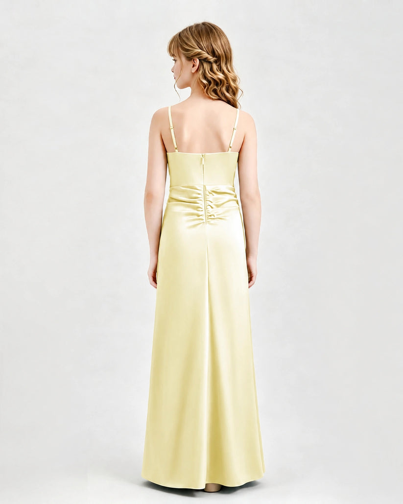 Daffodil Satin A-line Junior Bridesmaid Dress Back View