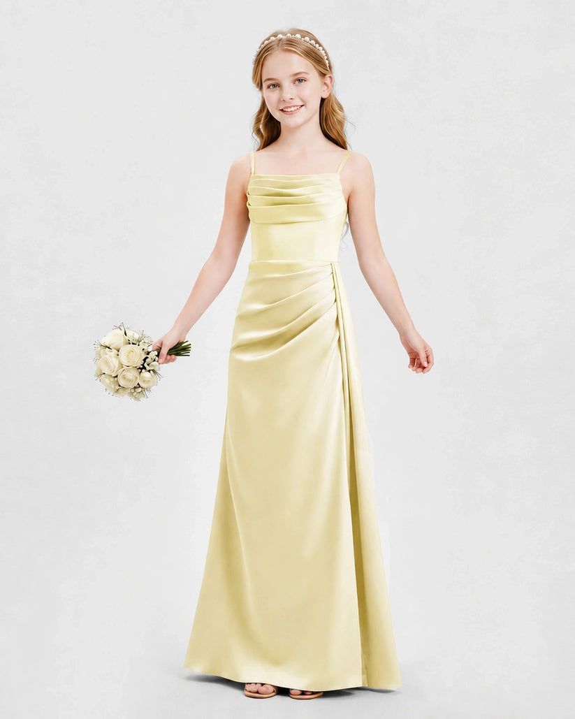 Daffodil Satin A-line Junior Bridesmaid Dress Front View