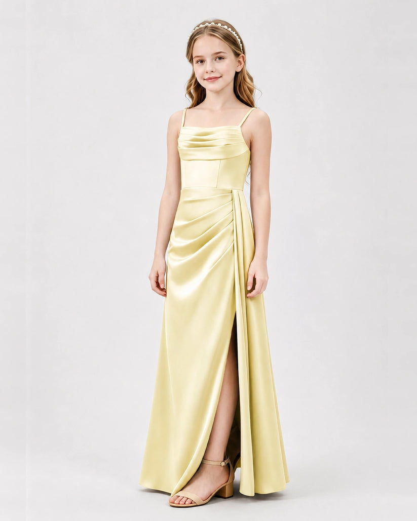 Daffodil Satin A-line Junior Bridesmaid Dress Front View