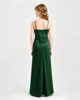 Dark Green Satin A-line Junior Bridesmaid Dress Back View