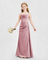 Dusty Rose Satin A-line Junior Bridesmaid Dress Front View