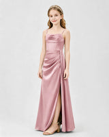 Dusty Rose Satin A-line Junior Bridesmaid Dress Front View