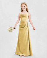 Gold Satin A-line Junior Bridesmaid Dress Front View